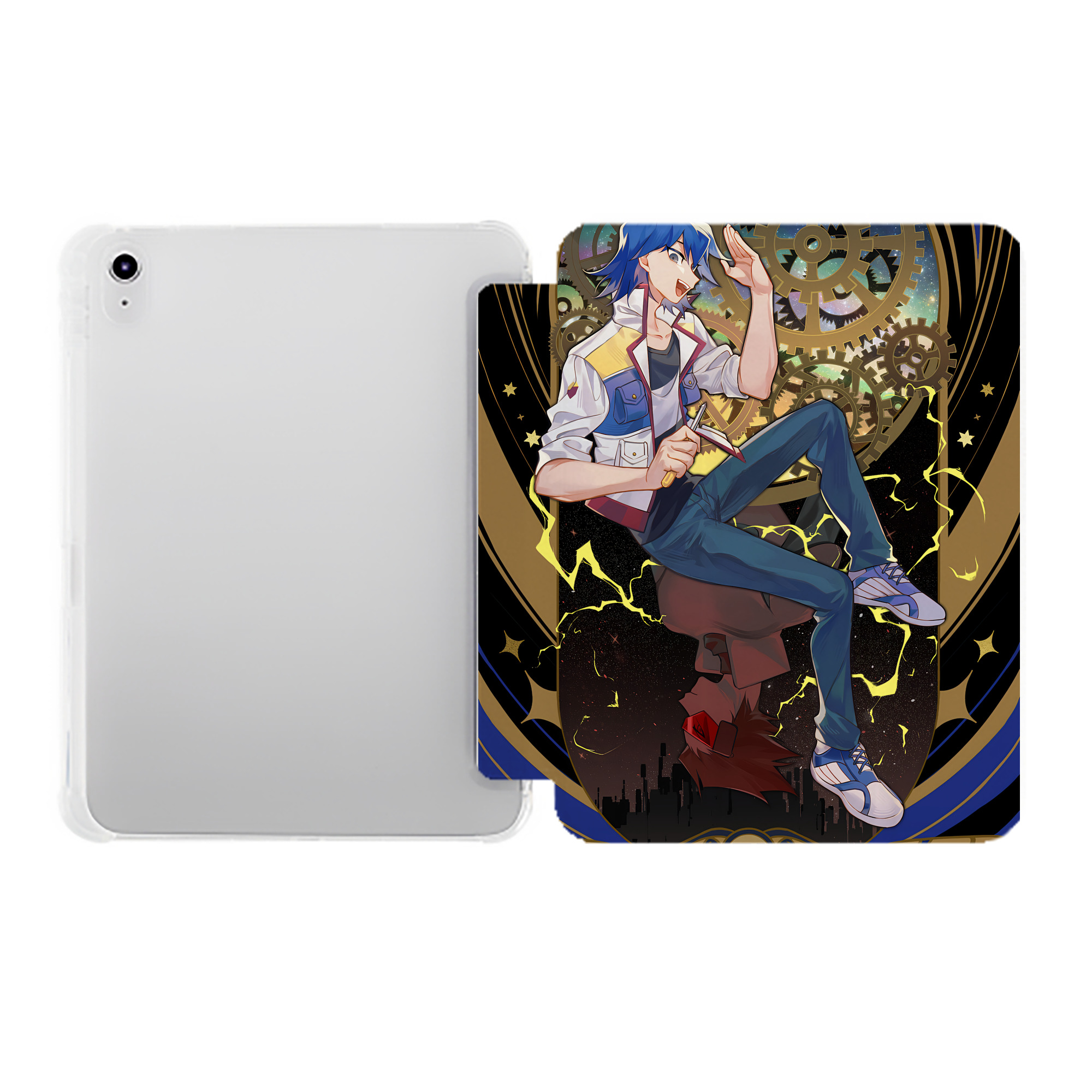 （画像用） 遊☆戯☆王 Yu-Gi-Oh! IPad ケース ペン収納付き 三つ折りスタンド PUレザー×シリコン 対応機種9.5/10.5/10.9インチ